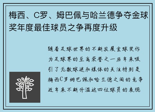 梅西、C罗、姆巴佩与哈兰德争夺金球奖年度最佳球员之争再度升级